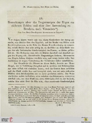 3: Bemerkungen über das Tagvermögen der Bögen aus eichenen Bohlen und über ihre Anwendung zu Brücken, nach Versuchen