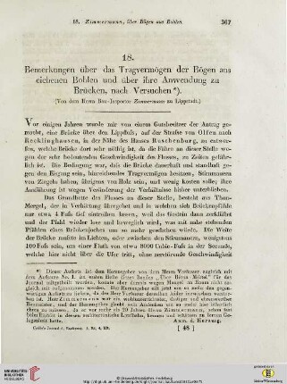 3: Bemerkungen über das Tagvermögen der Bögen aus eichenen Bohlen und über ihre Anwendung zu Brücken, nach Versuchen