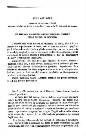 429-436, Relazione: Le riforme suggerite dall'esperimento italiano delle misure di sicurezza