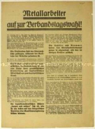 Aufruf der Opposition im Deutschen Metallarbeiter-Verband zur Wahl der Delegierten für den Verbandstag 1928
