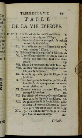 Table de La Vie D´Esope.