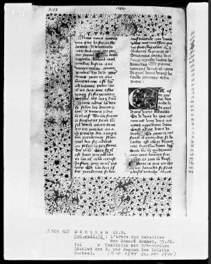 L'arbre des batailles — Initiale E und Dreiviertelbordüre, Folio 5recto