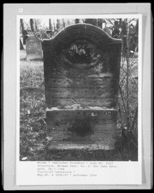 Grabstein des Nathan Cahn, Sohn des Bär Cahn Katz (gestorben 1768.07.24)