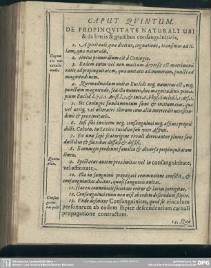 Caput Quintum. De Propinquitate Naturali Ubi & de lineis & gradibus consanguinitatis