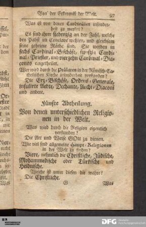 Fünfte Abtheilung. Von denen unterschiedlichen Religionen in der Welt