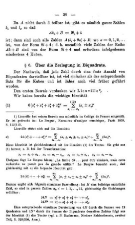 § 6. Über die Zerlegung in Biquadrate.