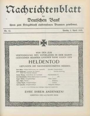 12.1915: Nachrichtenblatt der Deutschen Bank