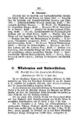 Bericht über die Humboldt-Stiftung : [II. Akademien und Universitäten]