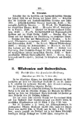 Bericht über die Humboldt-Stiftung : [II. Akademien und Universitäten]