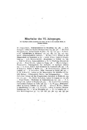Mitarbeiter des VII. Jahrganges