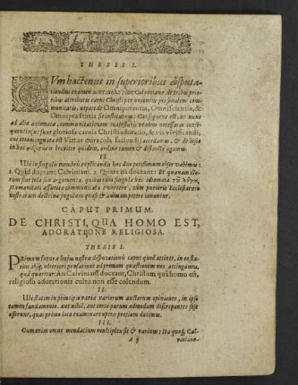 Caput Primum. De Christi, qua Homo Est, Adoratione Religiosa.