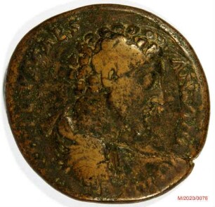 Römische Münze, Nominal Sesterz, Prägeherr Antoninus Pius für Marc Aurel, Prägeort Rom, Original