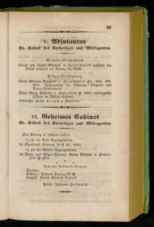 V. Adjutantur Gr. Hoheit des Kurprinzen und Mitregenten.