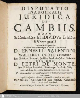 Disputatio Inauguralis Juridica De Cambiis