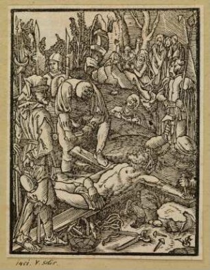 Christus wird an das Kreuz genagelt
