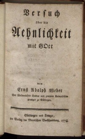 Versuch über die Aehnlichkeit mit Gott