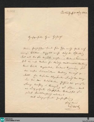 Brief von Alexander von Dusch an Unbekannt, 1848 - K 2428