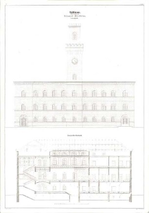 Bürklein, Eduard; Fürth; Rathaus - Seitenfassade (Ansicht); Längsschnitt