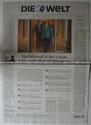 Tageszeitung "Die Welt" mit Titel zur Regierungskrise in Deutschland