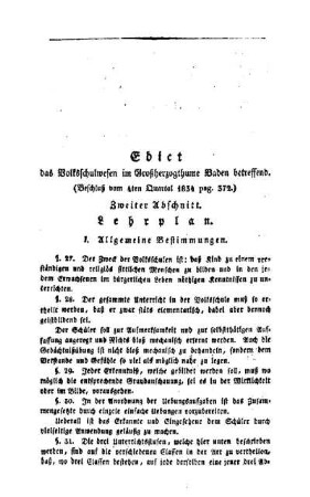 Edict das Volksschulwesen im Großherzogthume Baden betreffend : (Beschluß vom 4ten Quartal 1834 pag. 372.)