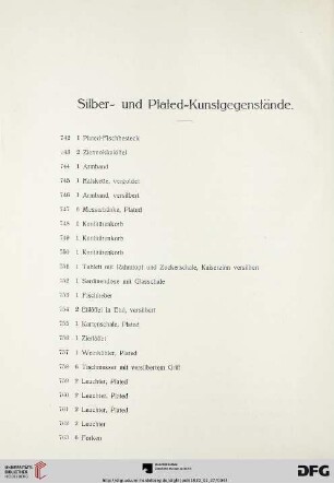 Silber- und Plated-Kunstgegenstände (Nr. 742-796)