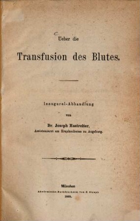 Ueber die Transfusion des Blutes