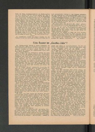 Fritz Reuter im "Goethe-Jahr"?