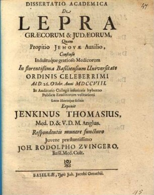 Diss. acad. de lepra Graecorum et Iudaeorum