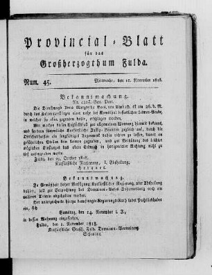 Num. 45, Ausgabe vom 11. November 1818