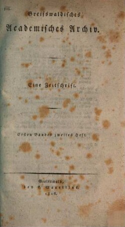Greifswaldisches academisches Archiv : eine Zeitschrift, 1.1816/17 (1817), 2
