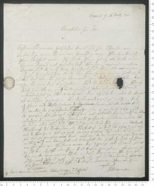 Brief von Jens Wilhelm Hornemann an Adelbert von Chamisso