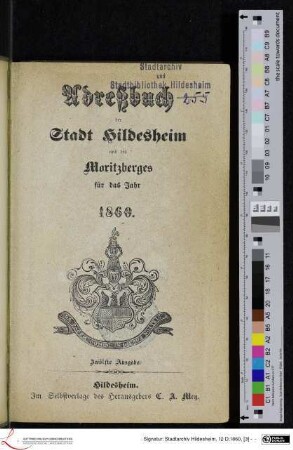 Adreßbuch der Stadt Hildesheim und des Moritzberges für das Jahr 1860.
