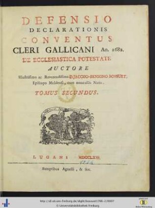 Band 2: Defensio Declarationis Conventus Cleri Gallicani An. 1682. De Ecclesiastica Potestate