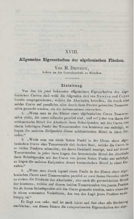 XVIII. Allgemeine Eigenschaften der algebraischen Flächen.