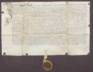 Gültbrief des Thoman Weydt und seiner Frau Elisabeth gegen die Stiftsverwaltung zu Pforzheim unter Verpfändung von Gütern zu Büchenbronn