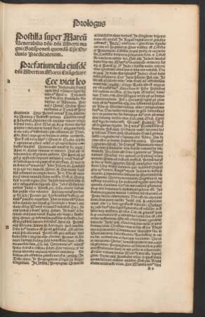 Postilla super Marcu[m] Venerabilis d[omi]ni: d[omi]ni Alberti magni: Ratisponen[sis] quonda[m] Ep[iscop]i Ordinis Predicatorum.