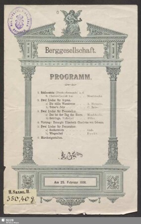 Berggesellschaft - Programm : am 25. Februar 1891