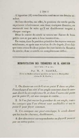 Démonstration des théorémes de M. Grouard.