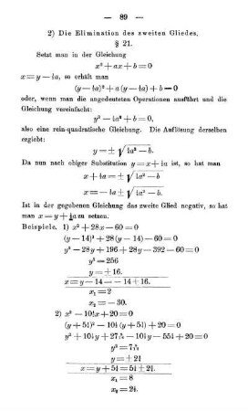 2) Die Elimination des zweiten Gliedes. § 21.