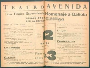 Teatro Avenida : Gran Función Extraordinaria Homenaje a Galicia [-] Organizada por la revista "Céltiga"