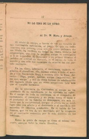 Ni lo uno ni lo otro : Al Dr. M. Mora y Araujo.