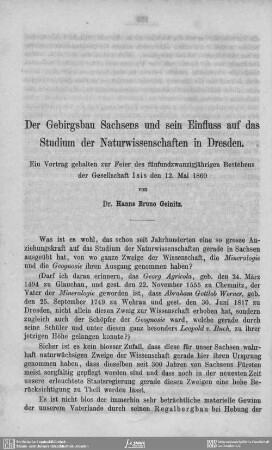 Der Gebirgsbau Sachsens und sein Einfluss auf das Studium der Naturwissenschaften in Dresden