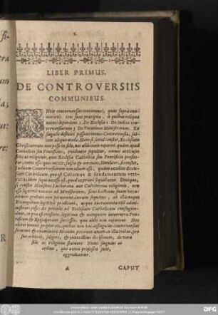Liber Primus. De Controversiis Communibus.