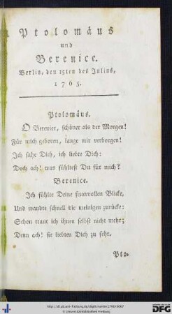 Ptolomäus und Berenice.