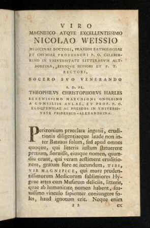III-X, Viro Magnifico Atque Excellentissimo Nicolao Weissio