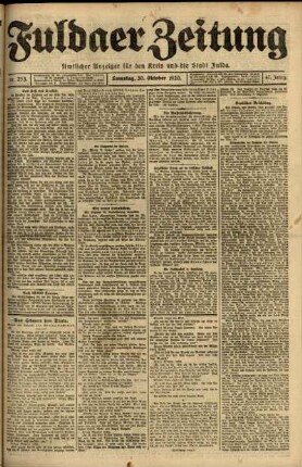 Erste Ausgabe vom Samstag, den 30. Oktober 1920.