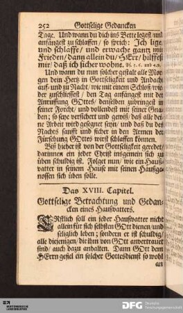 Das XVIII. Capitel. Gottselige Betrachtung und Gedancken eines Haußvatters.