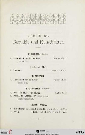 Gemälde und Kunstblätter (Nr. 1-251)