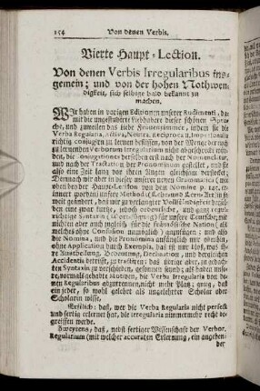 Vierte Haupt Lection. Von denen Verbis Irregularibus insgemein...