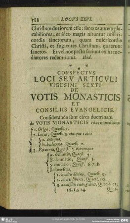 Conspectus Loci Seu Articuli Vigesimi Sexti De Votis Monasticis Et Consiliis Evangelicis